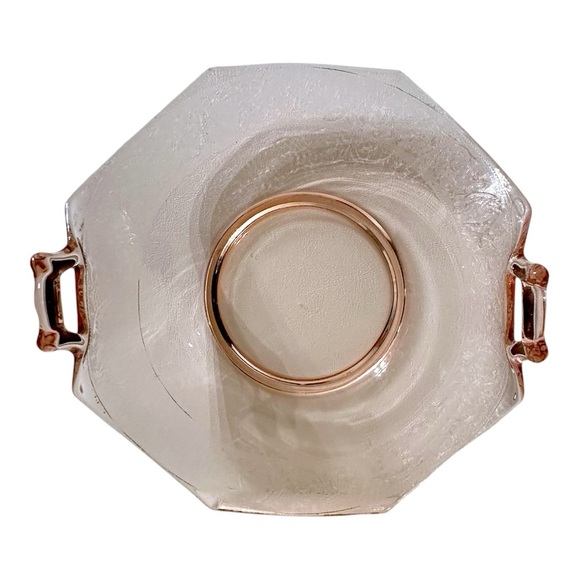 Vintage Pink Depression Glass Folded Edge Etched Platter/Bowl with handles - Picture 8 of 15